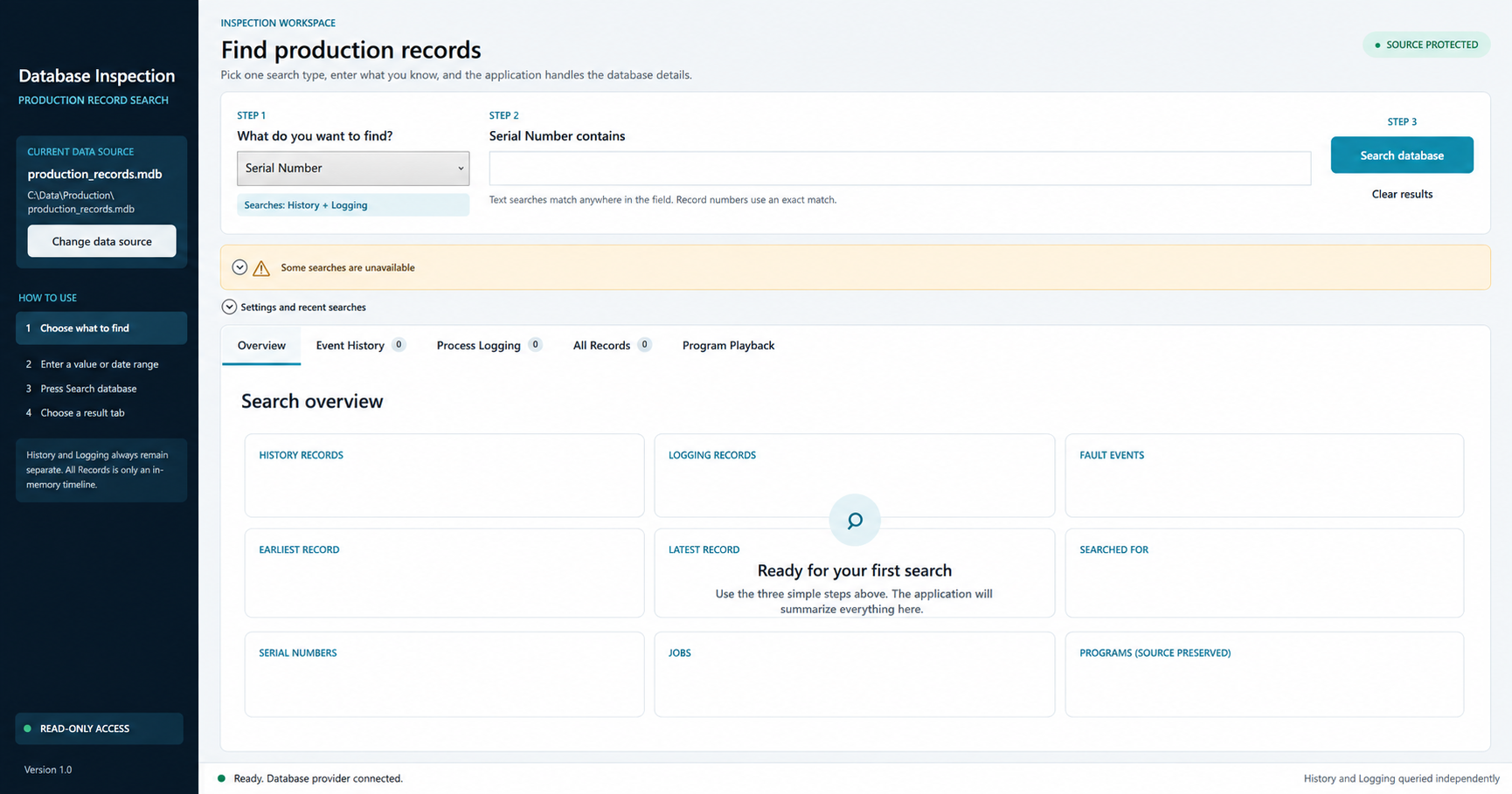 Manufacturing Data Explorer application screenshot